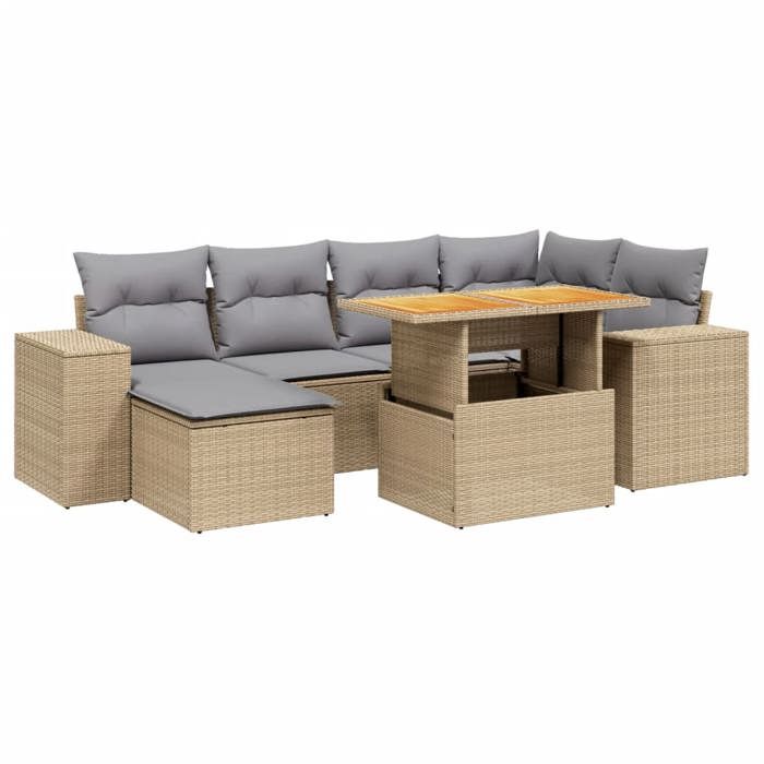 VidaXL Garden Lounge Set with Cushions 7 Pcs, Patio Sofas, Patio Furniture Set, Outdoor Furniture, Beige 3272739