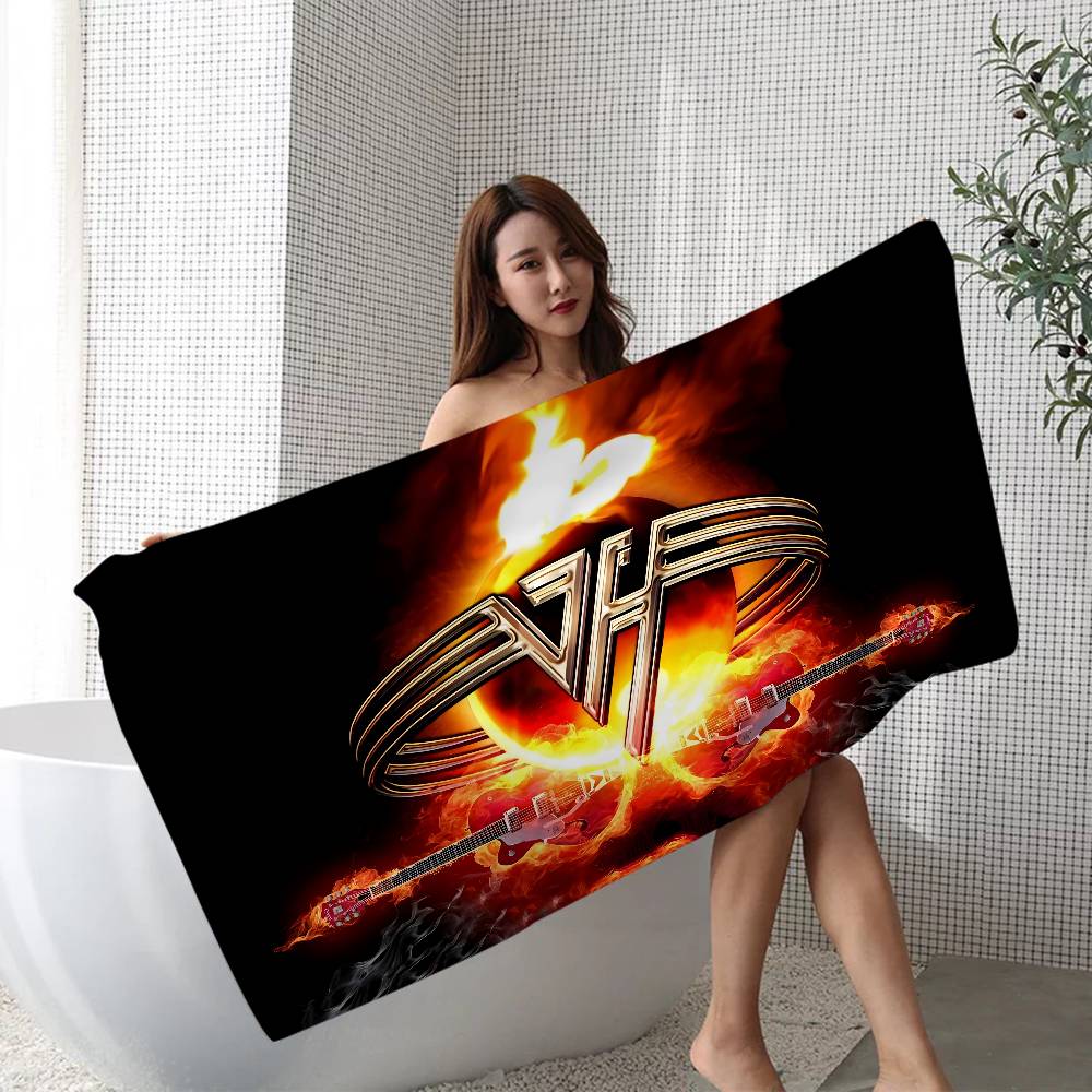 

70s Popular Rock V-Van Halen Anime Beach Swimming Towel Soft Absorbent Washcloth Children s Gifts For Kids Travel Camping Gym W40*H60(CM)