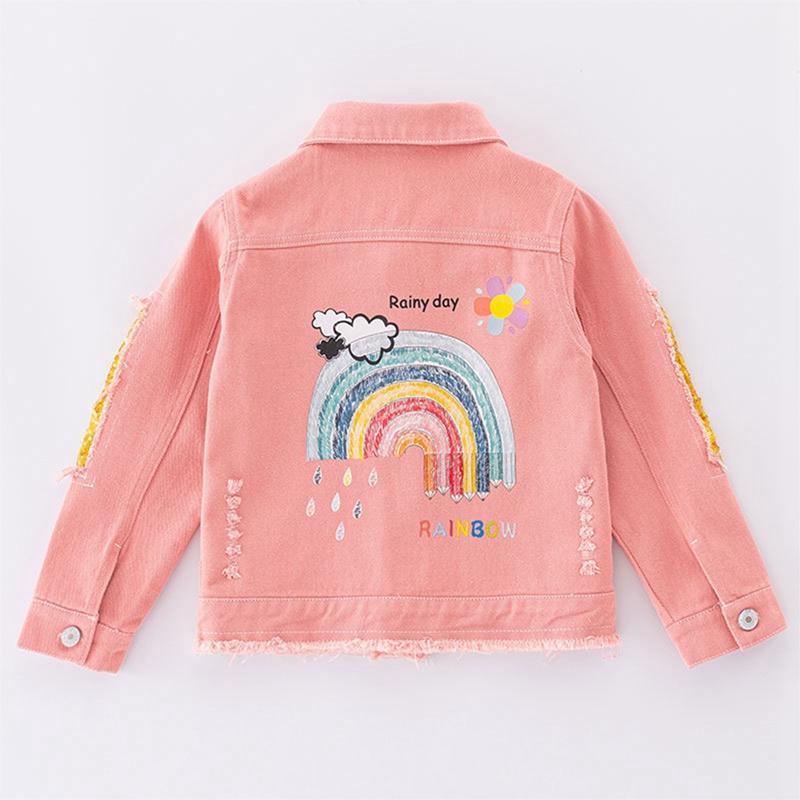 5-14 Years Kids Girls Denim Coat Lapel Button Jacket