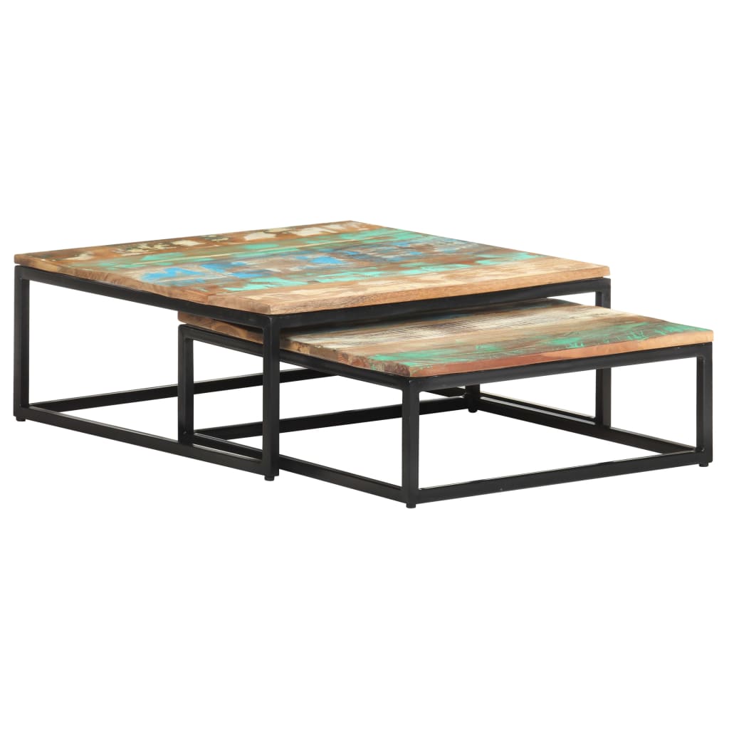 Set of 2 Side Tables Recycled Solid Wood