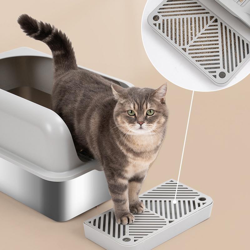 Pet Cat Litter Box Front Door Flat Slope Stainless Steel Open Type Cat Toilet Durable Spacious For Easy Comfortable Use