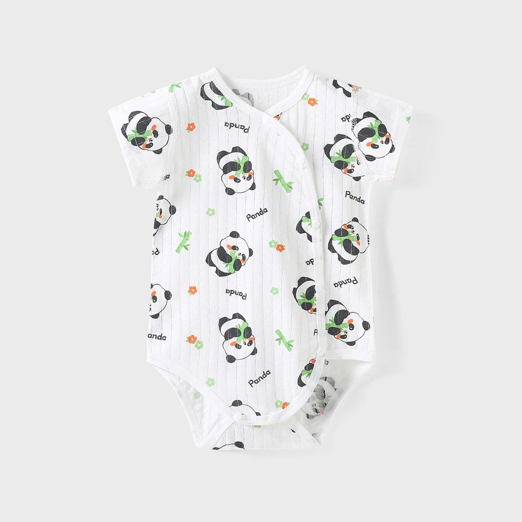 Reiner Baumwoll-Kurzarm-Neugeborenen-Body mit Druckknöpfen im Schritt - Leichter Baby-Strampler für Frühling und Herbst