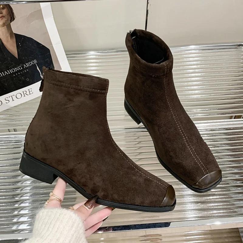 

Fashion Women Ankle Boots Low Heels Chunky Fashion Suede Casual Shoes Woman Winter New 2025 Trend Designer Cozy Snow Botas De Mujer 35 коричневый