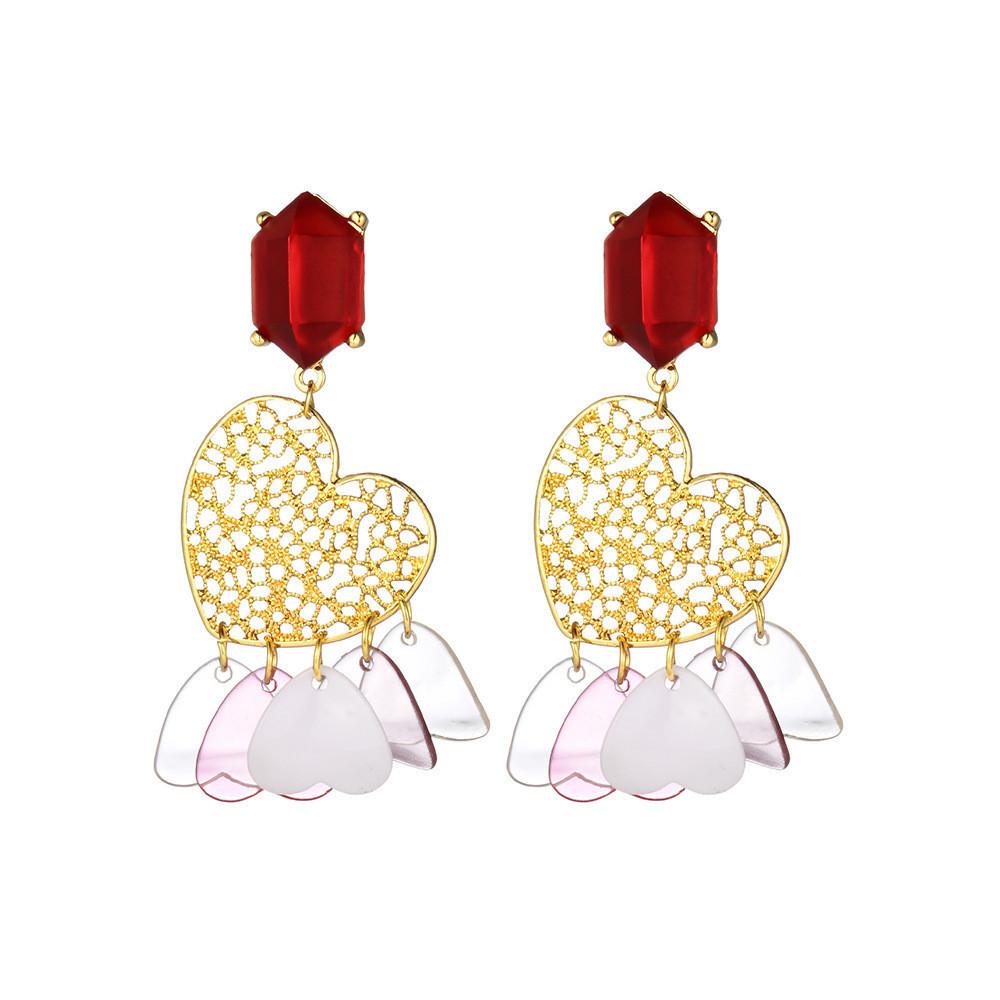 Elegant Alloy Heartshaped Earrings With Multilayer Tassels Women For