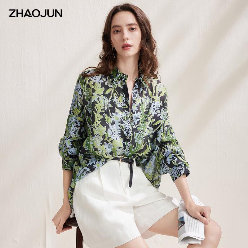 Women s Ramie Floral Print Long Sleeve Shirt L