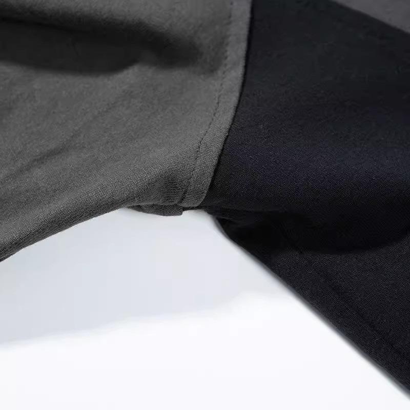 Unisex Japansk Retro Färgblock Lapptäcke Huvtröja - Avslappnad Lös Passform Långärmad T-shirt