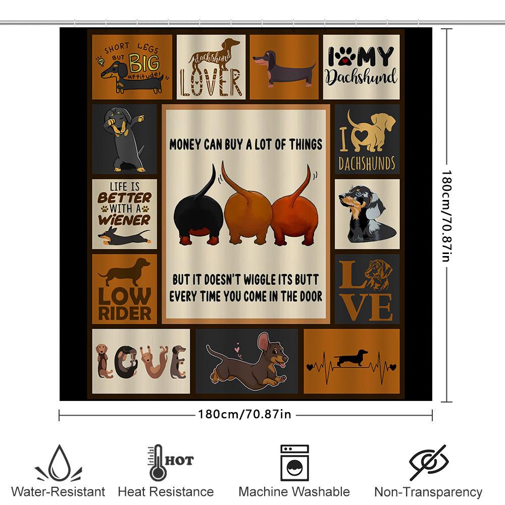 Decorate Your Bathroom With Cute Dachshund Shower Curtain Love My Dog Low Rider Design Set Includes Shower Curtain Rod Pocket +