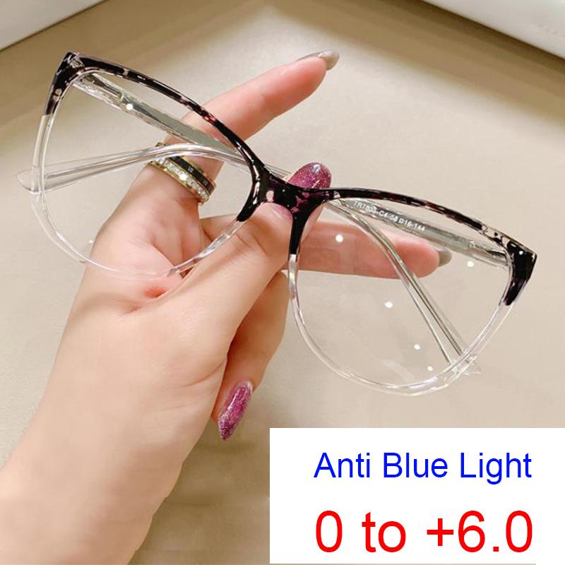 Fashion Women Reading Anti Blue Light Glasses Clear Cat Eye TR90 Prescription Female Glasses Astigmatism
