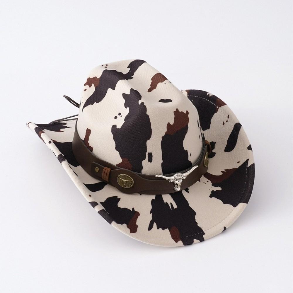 Wide Brim Cow Print Western Caps Cow Print Pattern Retro Style Western Cowboy Hat UV Protection National Style Hat Party Events