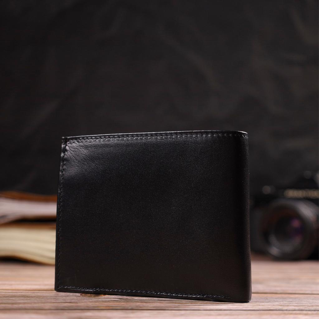 Convenient Horizontal Men's Wallet Made of Natural Smooth Leather CANPELLINI 21779 Black