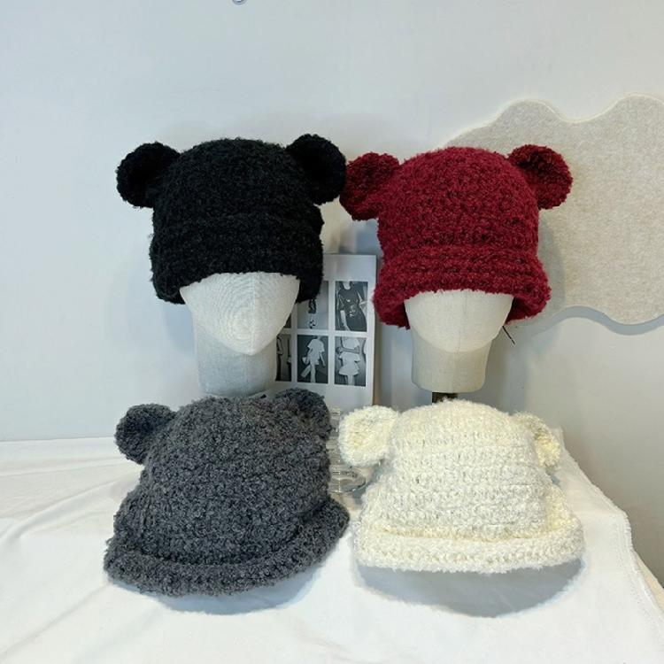 Knitted Brimless Bear Ear Hat for Outdoor Activity Windproof Winter Breathable Hat All Matching Warm Hat for Women Teens