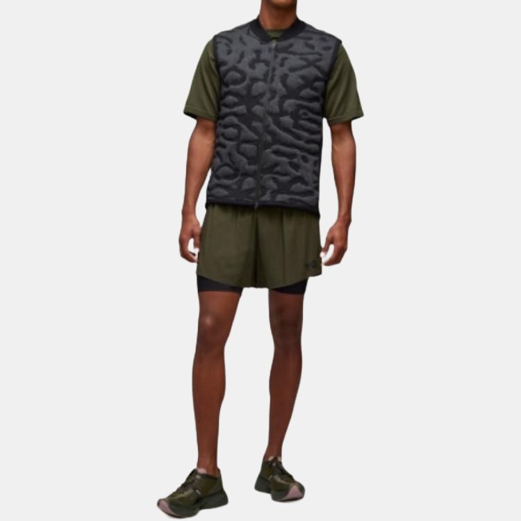 Y-3 Patterned Print Baseball Collar Zipper Sleeveless Vest Unisex Vests Black IX0005