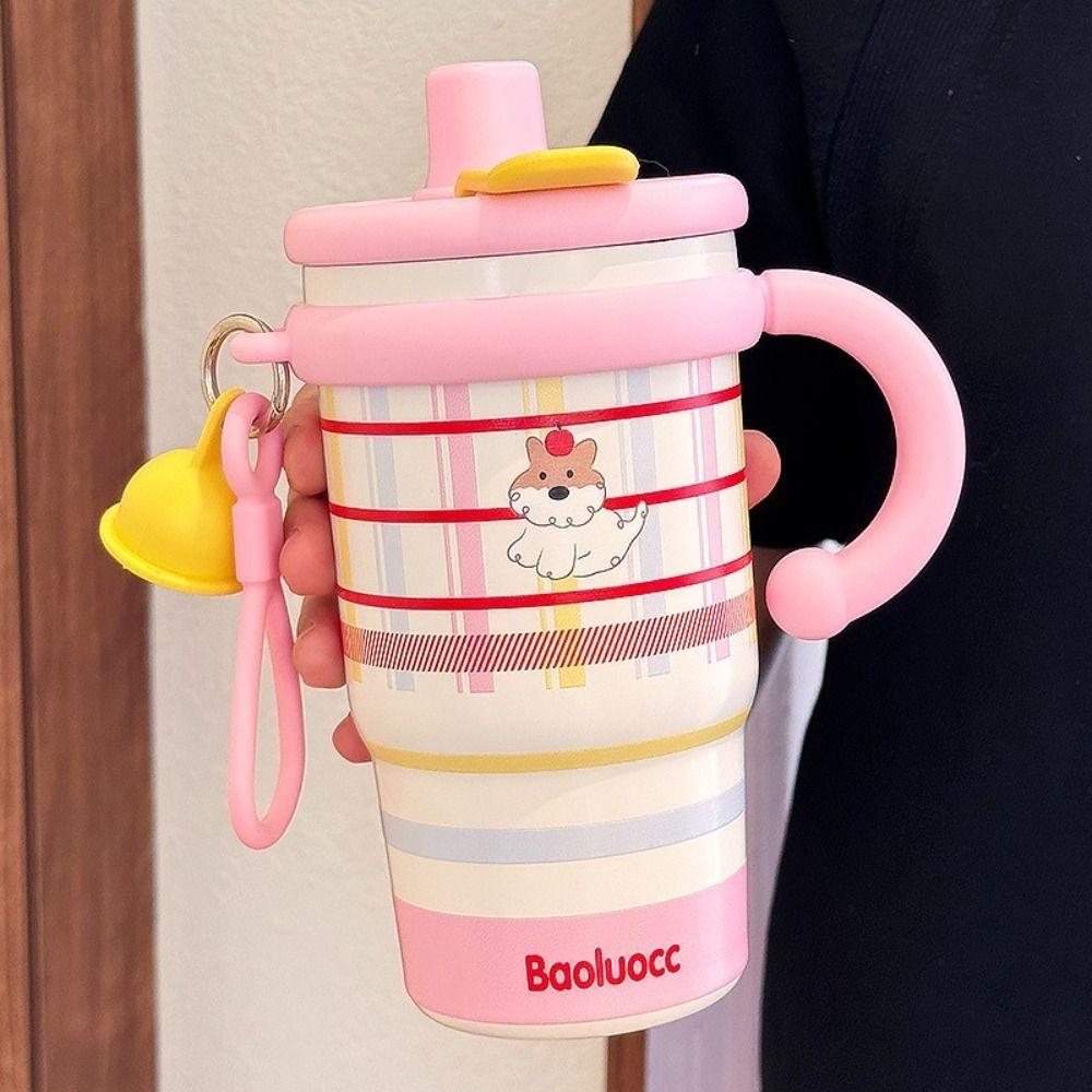 Creative Thermal Water Bottle 600ml Drinking Straw Cup Fashion Outdoor Insulated Mug  Household