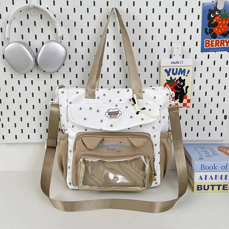 New Cute Star Print Ita Backpack Kawaii Girl Transparent Bag Large Capacity Knapsack Outdoor Shoulder Bag Students Crossbody Bag
