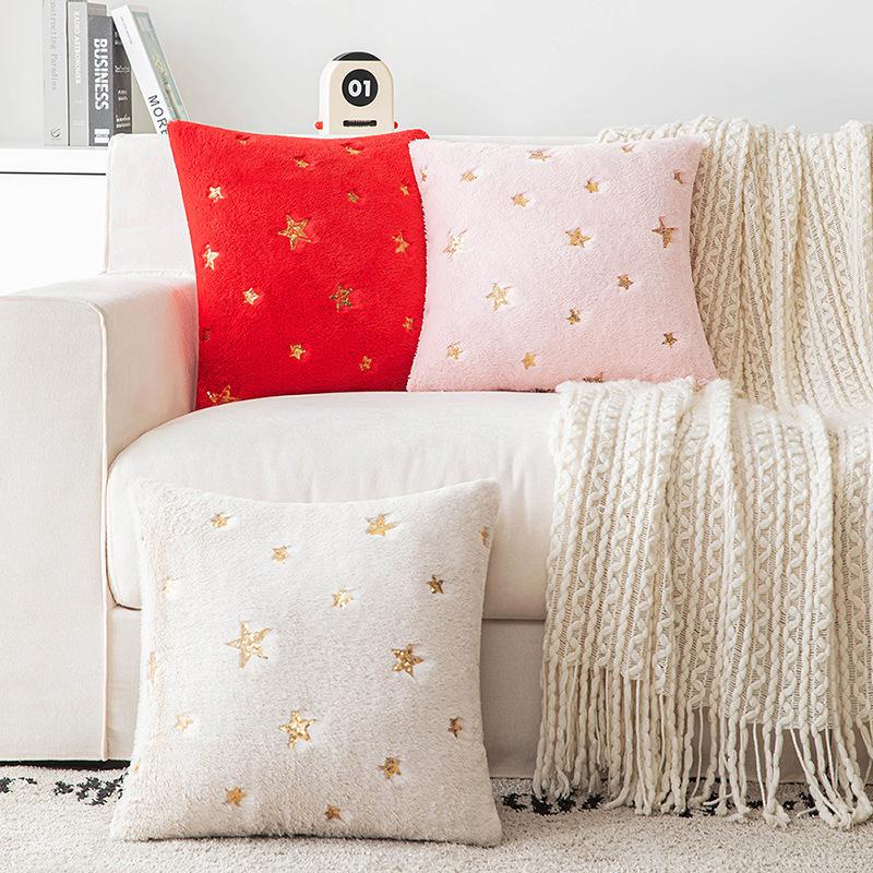 New Plush Sequins Star Pillow Valentine's Day Ins Embroidered Bunny Feather Sofa Pillow Living Room Sofa Pillow Cover