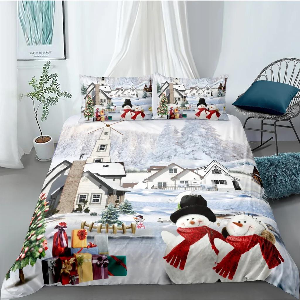 Duvet Cover Set 3D Santa Claus Merry Christmas Single Double Size Holiday Atmosphere Decoration Soft and Comfortable