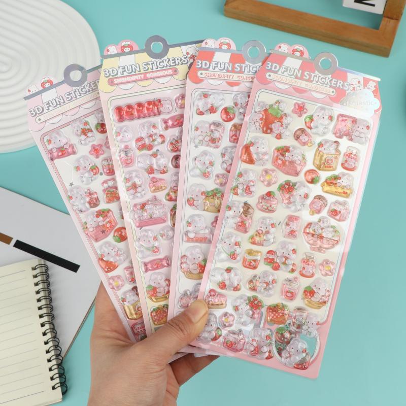New New 2/4Pcs Fun Kawaii Bunny Embossed Crystal Stickers - 3D Raised Texture Cute Decor For Notebook Phone Case & DIY Crafts