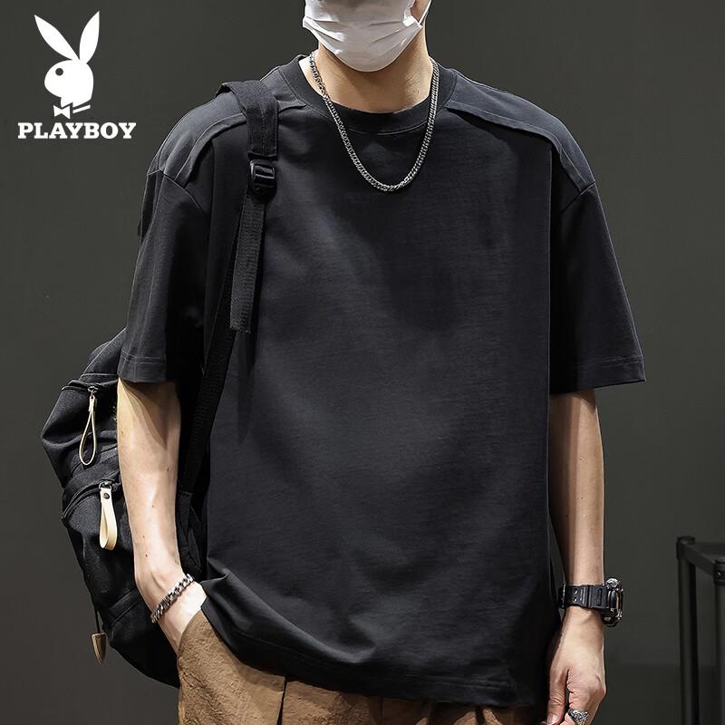 Мужская летняя хлопковая футболка PLAYBOY 2026, прохладная на ощупь, свободного кроя L 2655 черный
