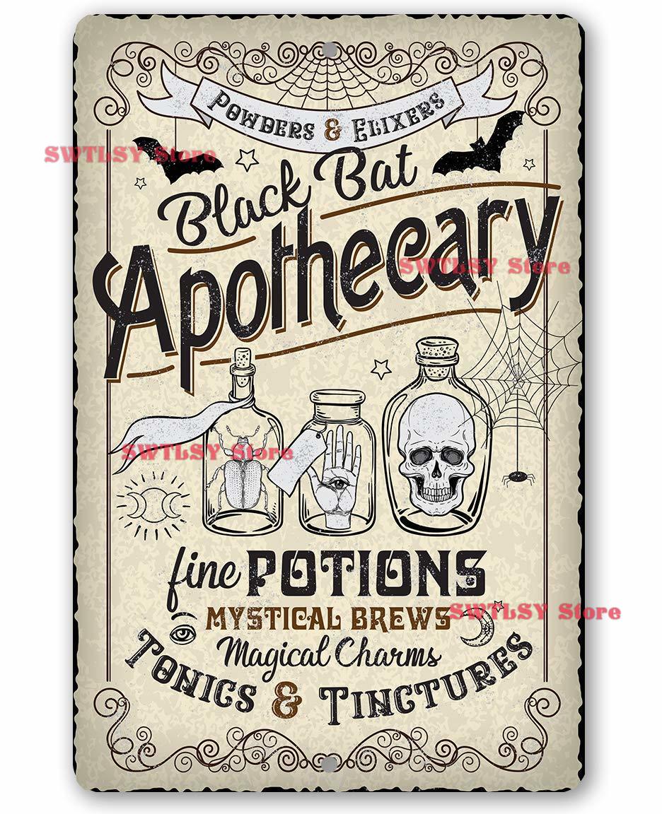 Metal Sign Black Bat Apothecary Metal Sign IndoorOutdoor Great Halloween Witch Decoration and Gift Under 20x30cm(7.8x11.8inch)