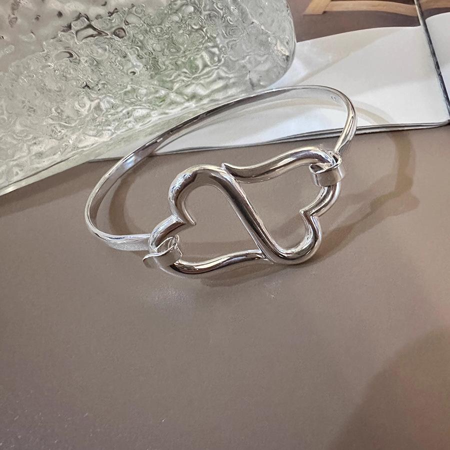 

PANJBJ 925 Sterling Silver Love Heart Bracelet Bangle For Women Hollow Out Punk Exaggerated Design Jewelry Gift Dropshipping