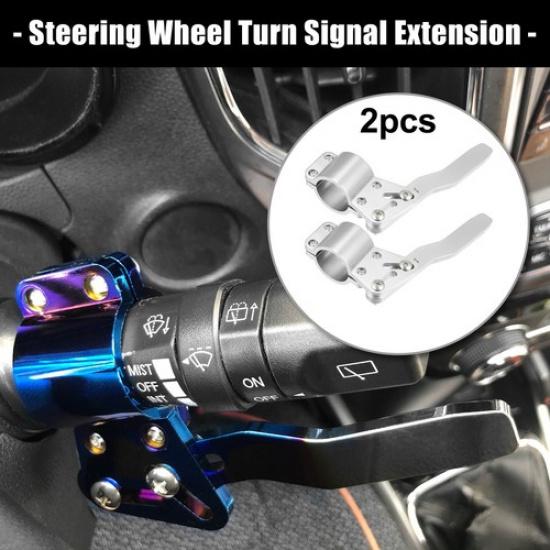 2pcs Car Turn Signal Extension Steering Wheel Extension Turn Kit Silver Tone