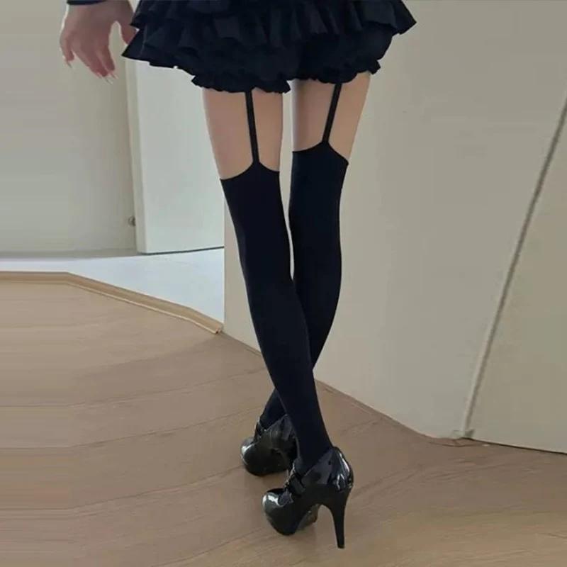Gothic Cross Stockings Women's Sexy Belt Black Stockings Knee-socks Stocking White Thigh Highs Socks Lolita Cosplay Pantyhose