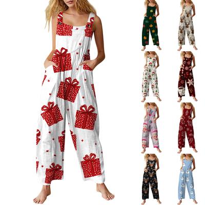 Women's Casual Jumpsuit Sleeveless Christmas Printed Cotton Jumpsuit