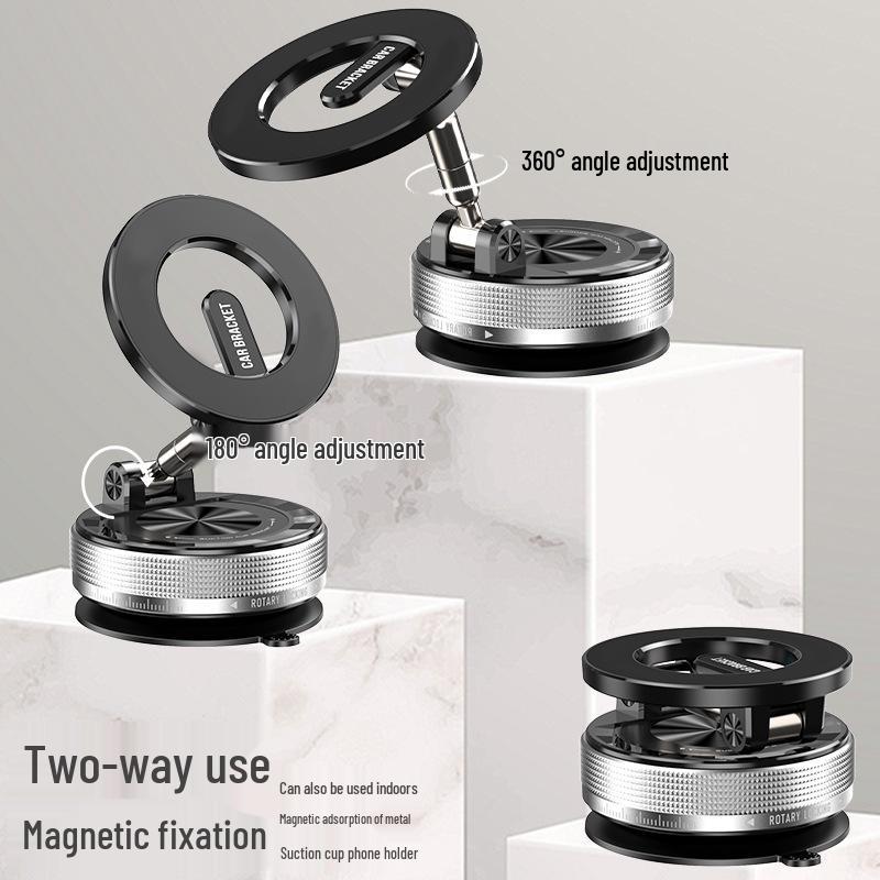 Rotating Magnetic Car Phone Holder: Foldable Dashboard Mount with Vacuum Suction.