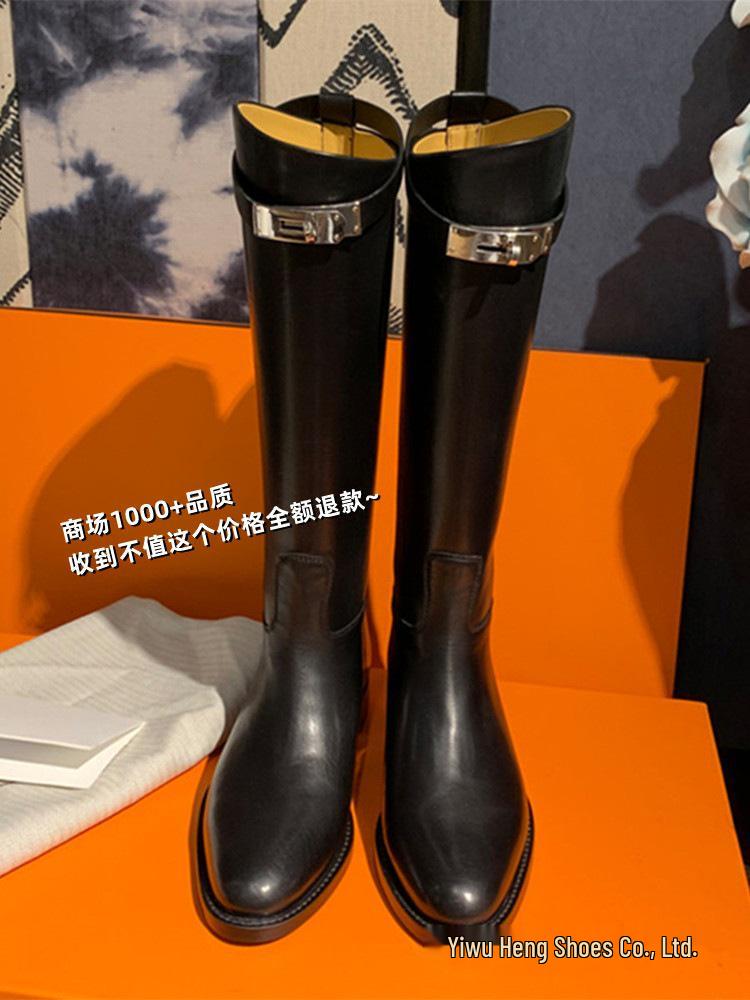 Damen Übergröße Weitschaft Leder Kniehohe Schnallen-Reiterstiefel