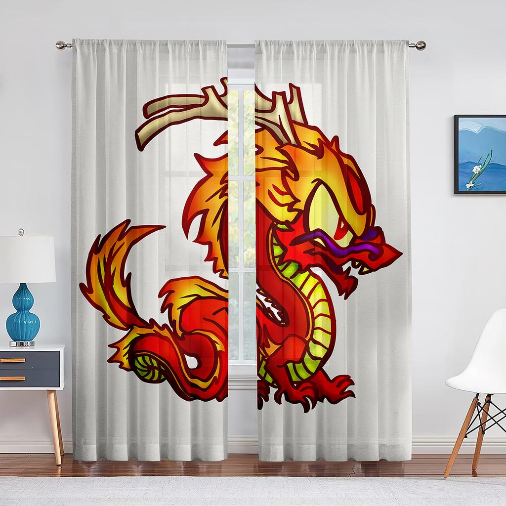 Fantasy Medieval Dragon Tulle Curtains for Bedroom Home Living Room Art Decoration Chiffon Sheer Voile Kitchen Window Curtain
