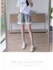 2025 Women's Gray Lace-Trim High Waist Wide-Leg Summer Shorts