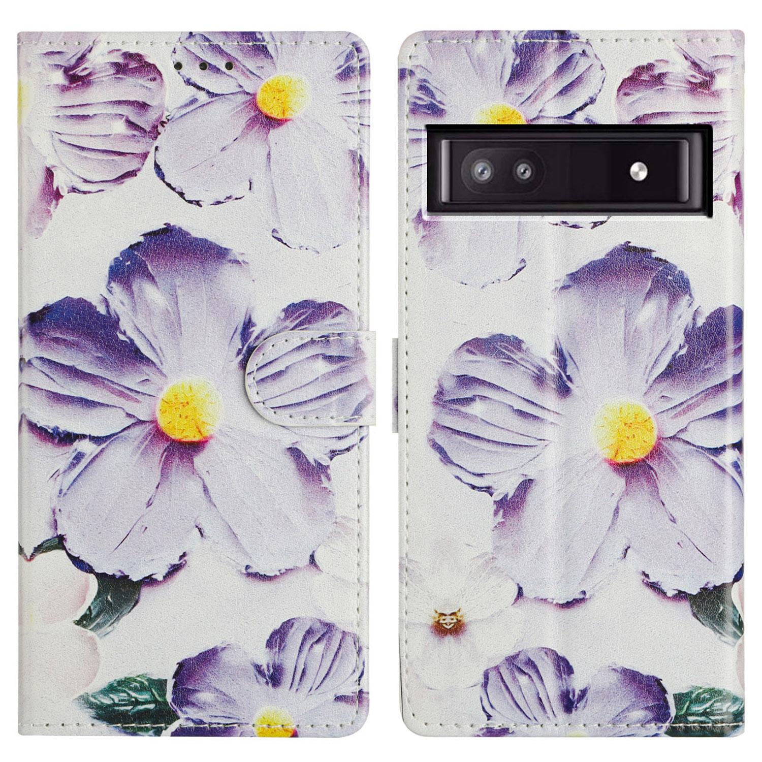 

For Google Pixel 8a Wallet Phone Case PU Leather Flip Cover with Stand Card Holder Painted Design Purple Flower