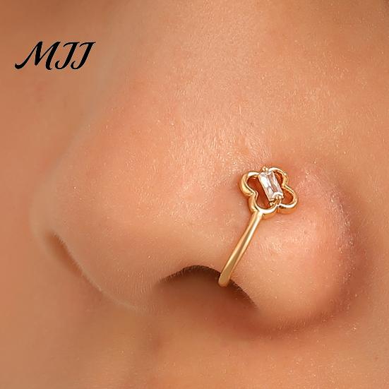 Star Shape Nose Ring 5 Pcs Hoops for Women Geometry Heart Rhinestone U Shaped Gold Plated Faux Piercing Jewelry