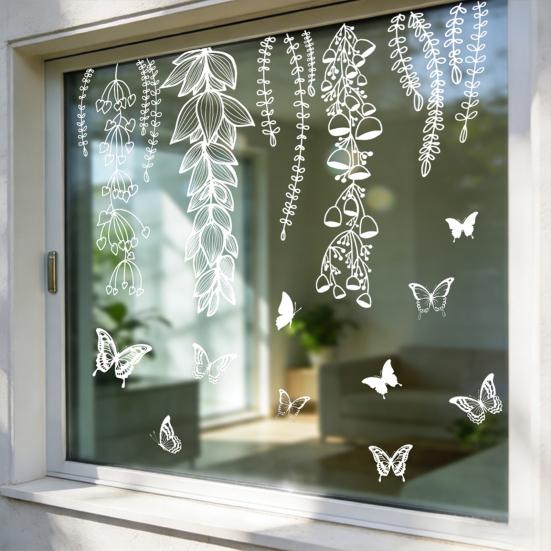 Bird Deterrent Window Clings White Spring Tree Branch Birds Hanging Vines Butterflies Static Glass Decals for Home Classroom Office Party Decoration