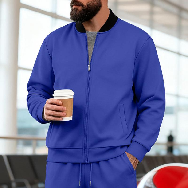 2026 New Autumn and Winter Men s Stand Collar Jacket Solid Color Casual Zipper Long-sleeved Top Jacket S синий