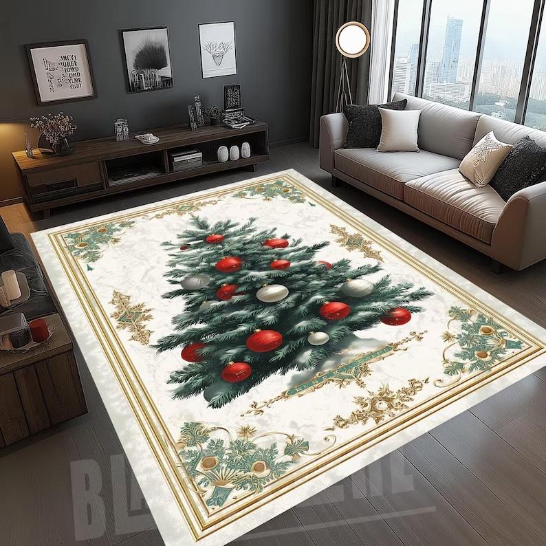 

Luxurious Christmas Carpet Theme Indoor Area Living Room Mat Mats Edge Large Mat Suitable for Bedroom Window Sill Holiday Rugs 40x60cm Flannel
