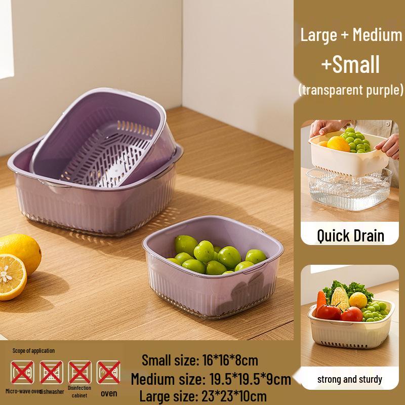 Doppelschichtiger Gemüse- und Obstwaschkorb: Kunststoff Küchenablaufbecken & Spülen Sieb.