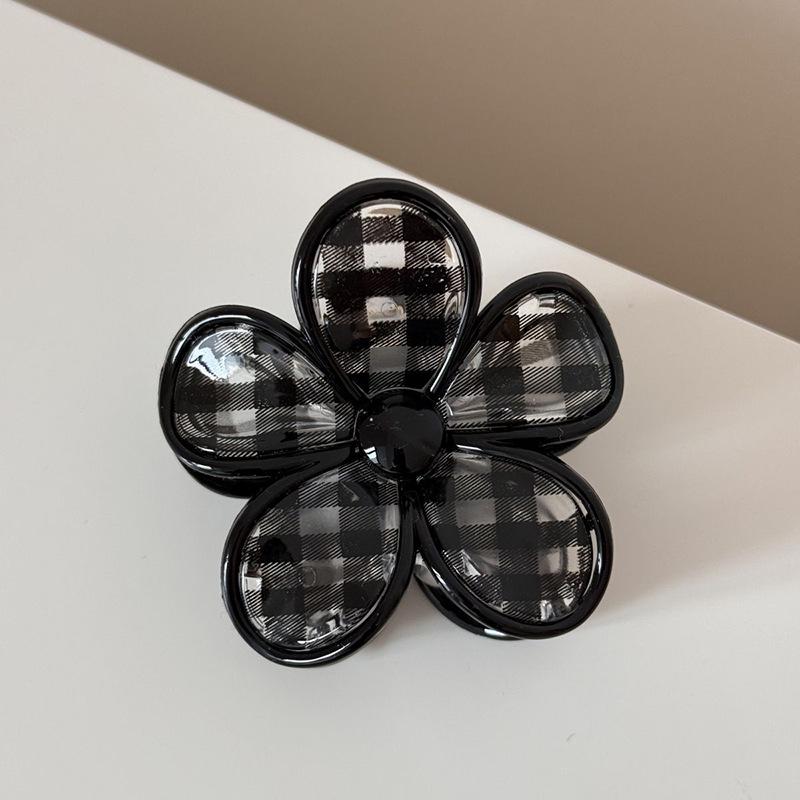 

Black Plaid See-through Claw Hair Clip - Versatile, High-End Accessory for Simple Updo