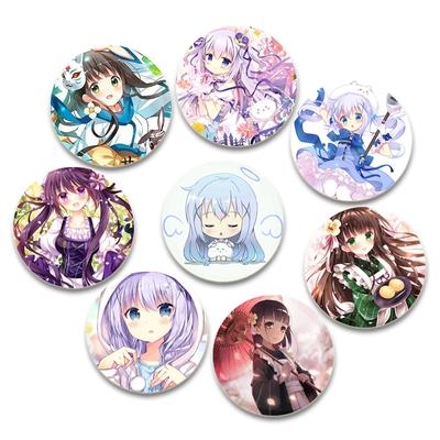 32/44/58mm Cute Rabbit Bloom Lapel Pins Anime Brooch Round Ujimatsu Chiya Kafuu Chino Brooches for Backpack Clothes Cartoon Cosplay Badges