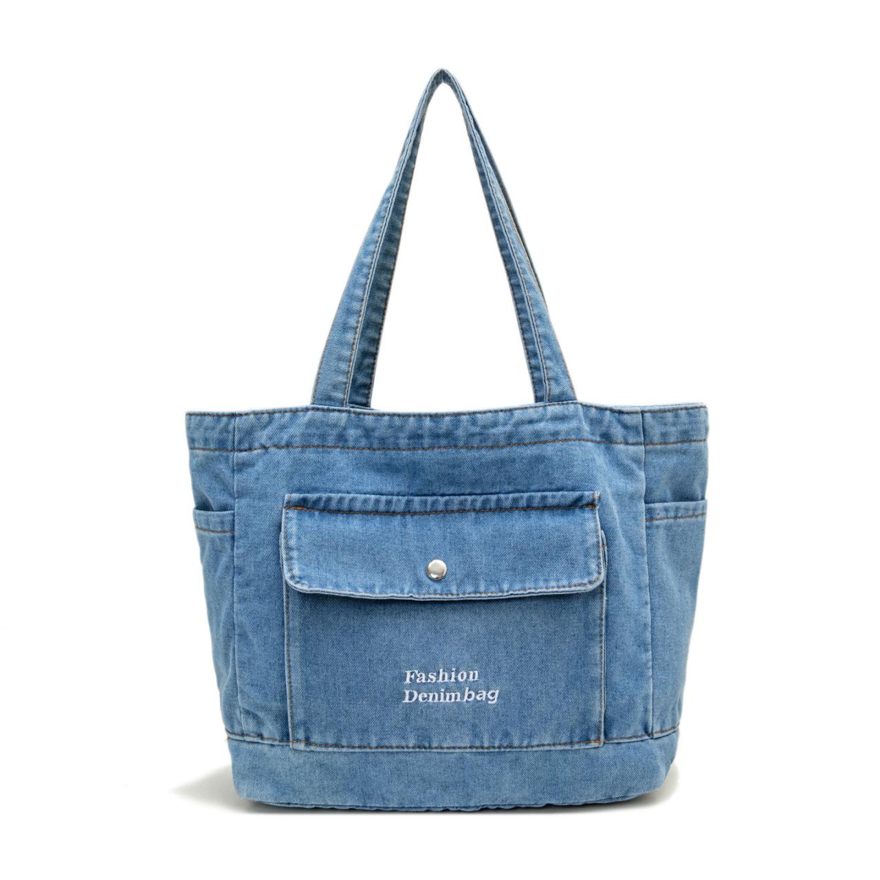 Джинсовая сумка, Повседневная женская одноплечевая сумка, Сумка-тоут большой вместимости, Студенческая сумка-портфель светло-синий