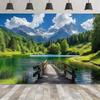 2D Peaceful Nature Backdrop, Wooden Bridge Over Clear Lake Scenery Banner