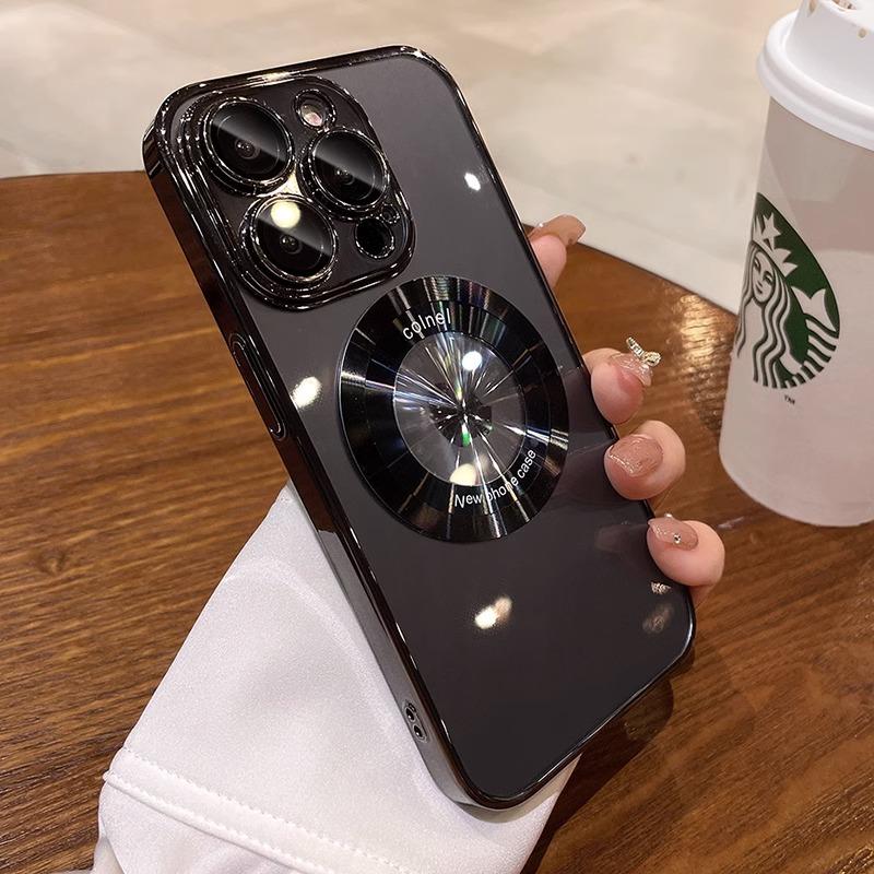 Luxury Clear High Quality Plating Case For iPhone 15 14 13 12 11 Pro Max Plus Soft TPU Lens Film Protect Magfsafe Magnetic Cover