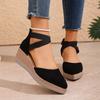 Bohemian Round Head Water Table Wedge Sandals Roman Strap High Heel Sandals Hollow Summer Straw Mat Sandals