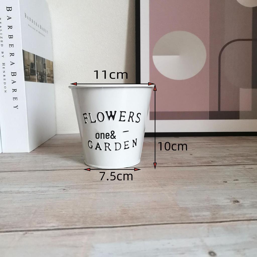 Tin Flower Pot with Hemp Rope Succulent Holder - European Pastoral Wrought Iron Bucket