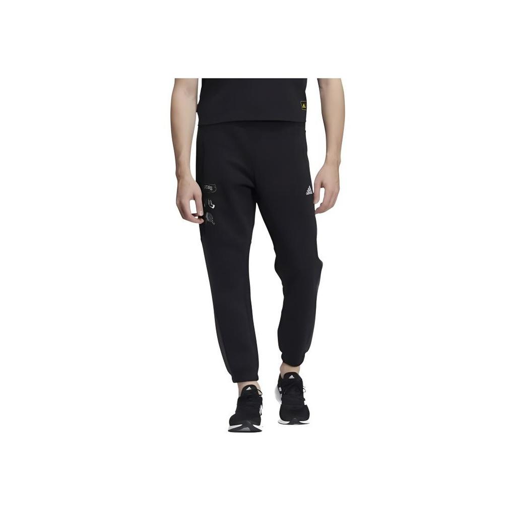 Adidas Casual Logo Joggers With Solid Color Drawstrings Men Bottoms Black HE7462