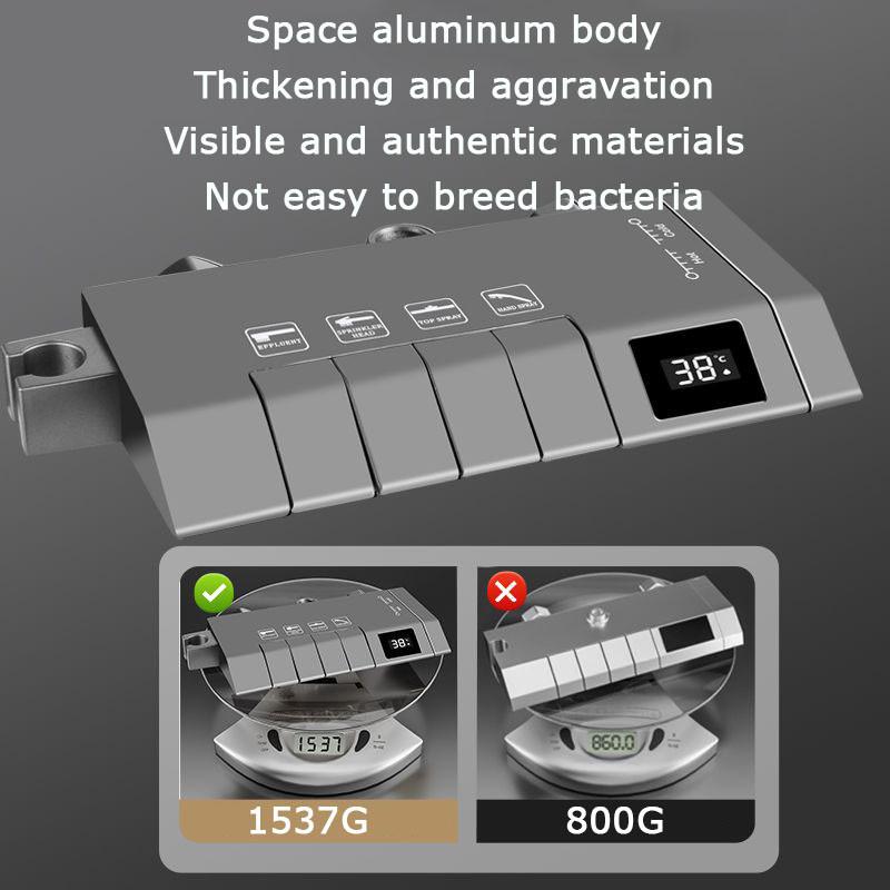 Brass 4 in 1 Square Key Button Switch Design Hot and Cold Shower Head Set with Mixer Faucet Digital Display Shower Set