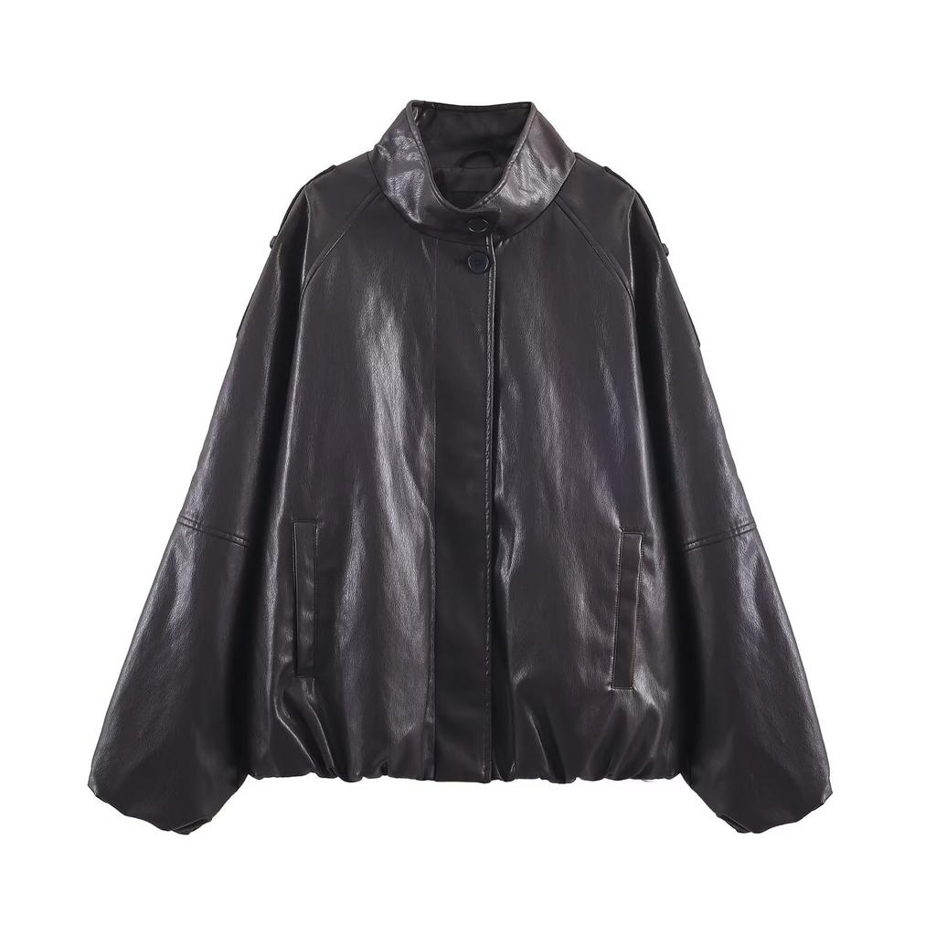 European and American style, new women's clothing, fashionable, casual imitation leather stand-up collar jacket jacket 6318025