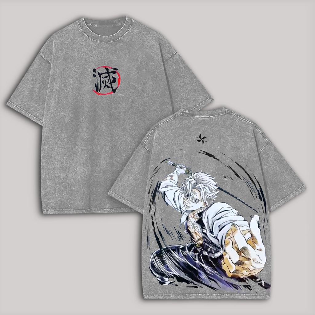 Anime Demon Slayer Graphic T-shirt for Men Women Clothing Shinazugawa Sanemi Washed T Shirt High Quality Cotton Short Sleeve Tee