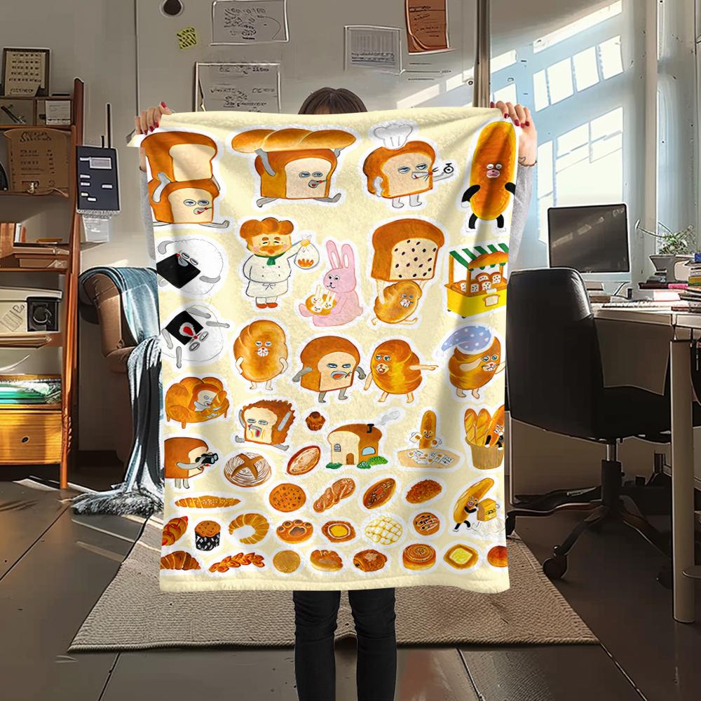 1PC Bread Thief Print Flannel Blanket, High quality All Seasons, Home Decor, Warmth and Comfort, Perfect for Christmas Gifts