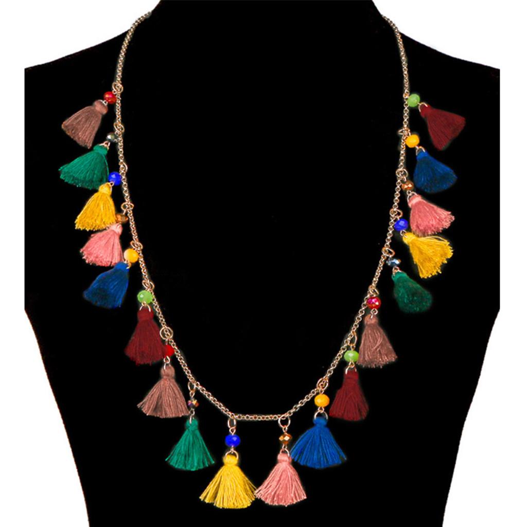 Vintage Bohemian Turquoise Tassels Necklace Ethnic Styles Sweater Chain for Women and Girl Fashion Travel Accessory